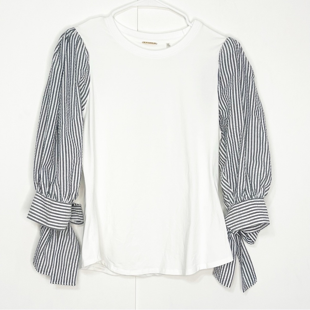 Elie Tahari Seersucker‎ Puff Sleeve Top